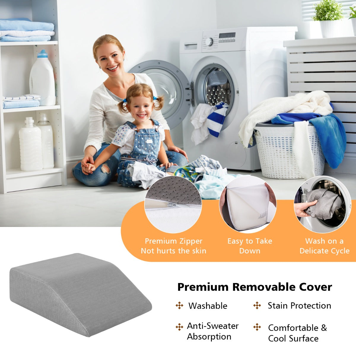 LIVSK Beenkussen van Traagschuim - Ergonomisch en Wasbare Hoes - Ondersteunt Benen en Knieën - 60 x 54,5 x 20 cm - Grijs