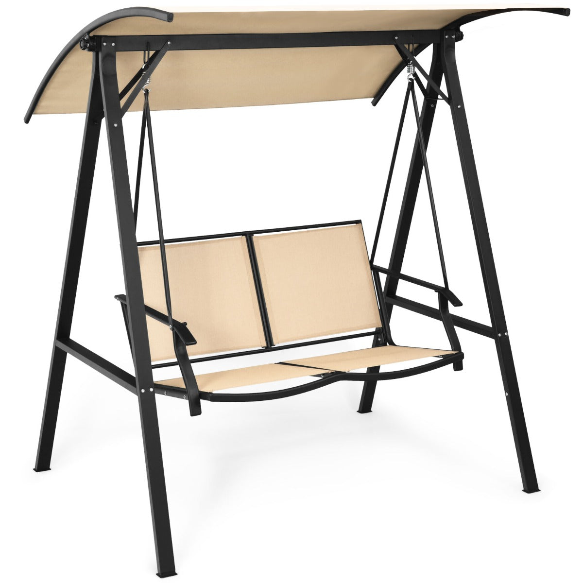 LIVSK Veranda Schommel - Verstelbare Kap - Voor 2 Personen - Robuust Metaal - Draagvermogen tot 240 kg - Beige
