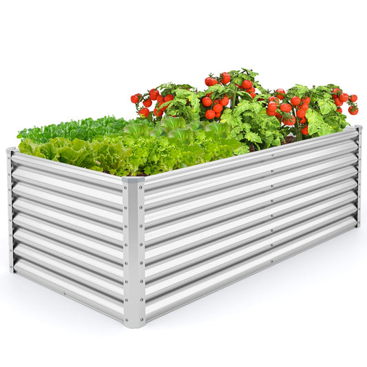 LIVSK Verhoogd Tuinbed met Open Bodem - Duurzaam en Roestbestendig - Eenvoudige Montage - 180 x 95 x 60 cm - Zilver