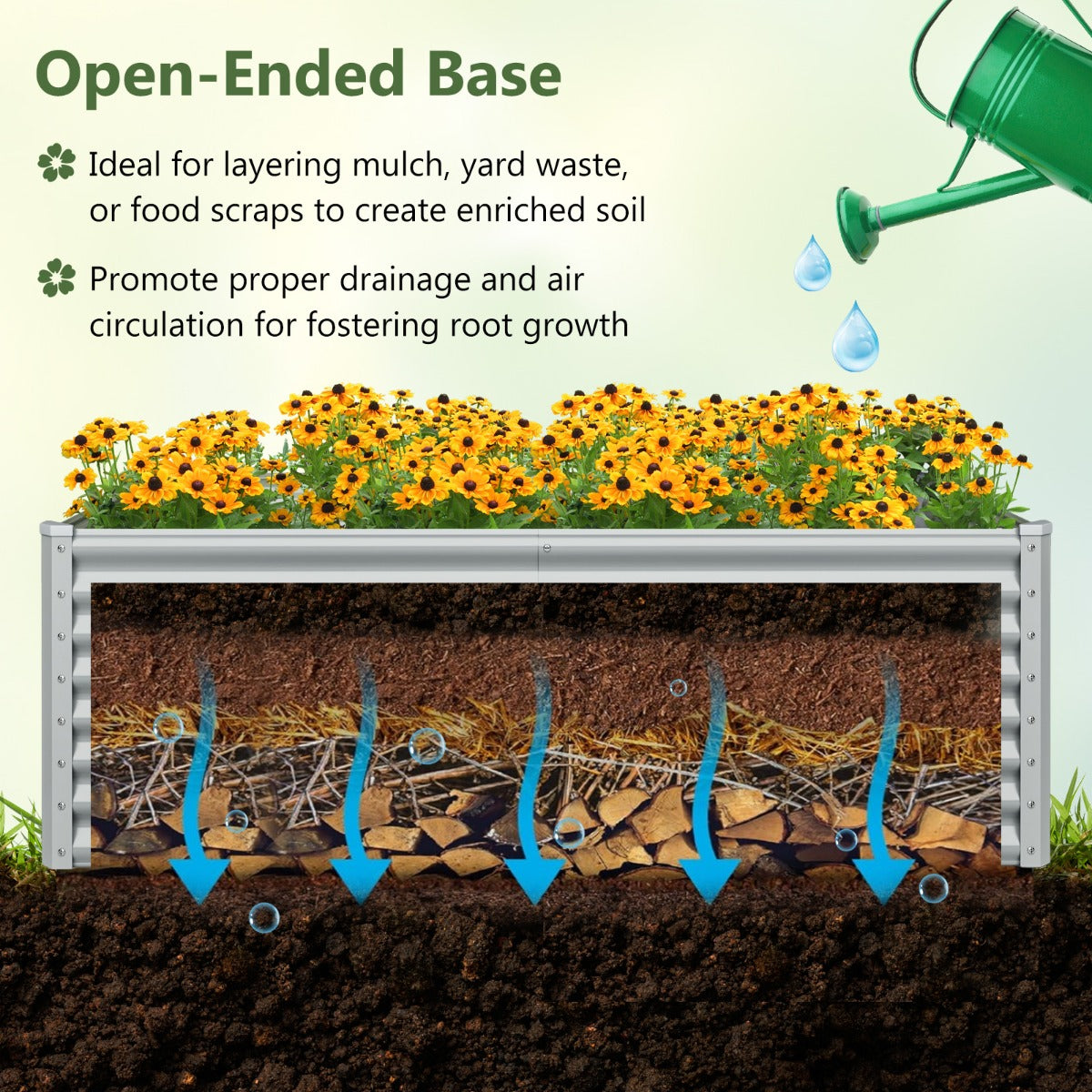 LIVSK Verhoogd Tuinbed - Royale Capaciteit voor Diverse Planten - Open Bodem voor Luchtcirculatie - Gegalvaniseerd Metaal - 180 x