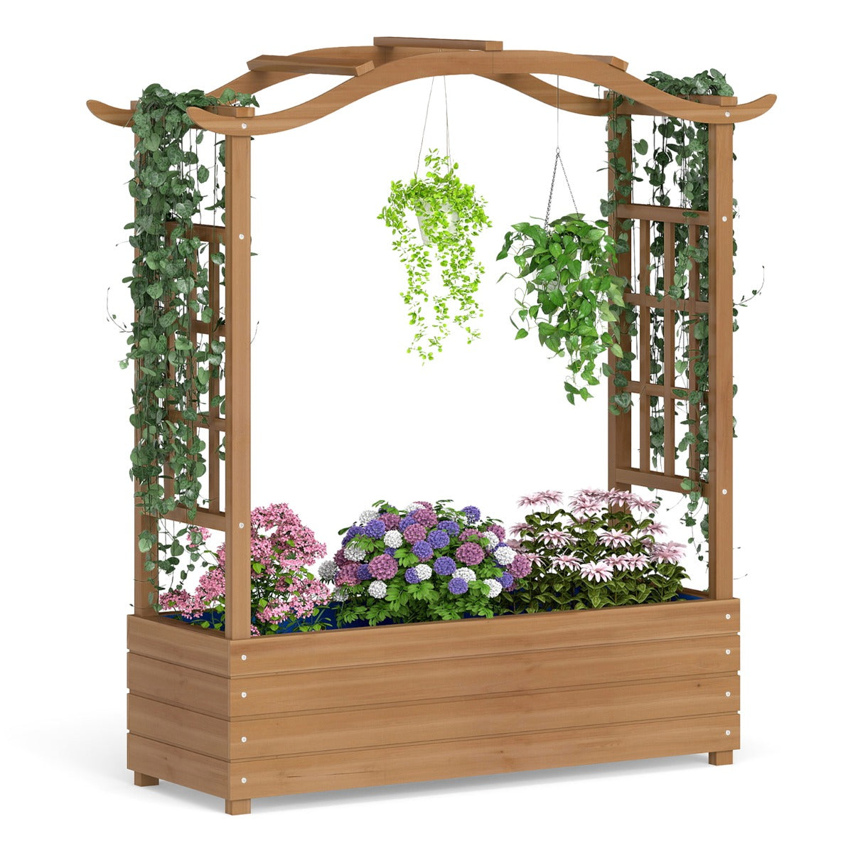 Livsk costway verhoogd bloembed met latwerk massief houten plantenbak