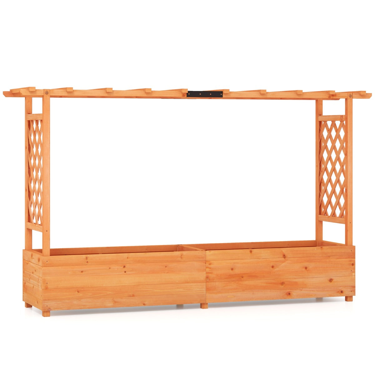 LIVSK Plantenbak met Trellis - 100% Natuurlijk Dennenhout - Waterafvoer - Geschikt voor Binnen en Buiten - 200 x 44 x 114 cm -