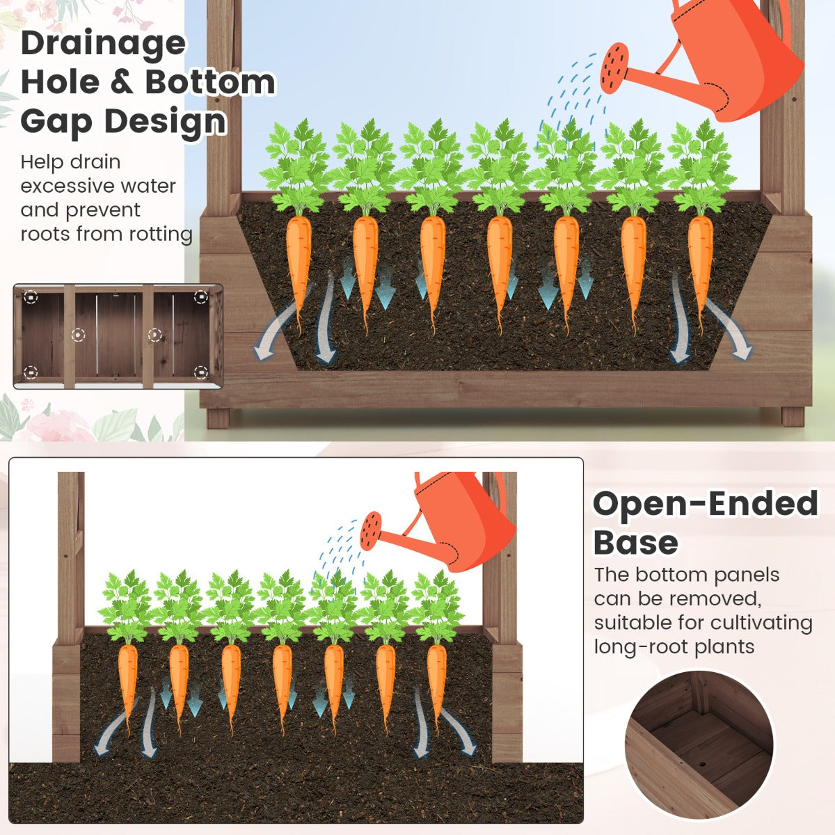 LIVSK Verhoogd Bloembed met Rankrooster - Natuurlijk Dennenhout - Voldoende Plantoppervlak - Waterafvoer - 110 x 44 x 182 cm -