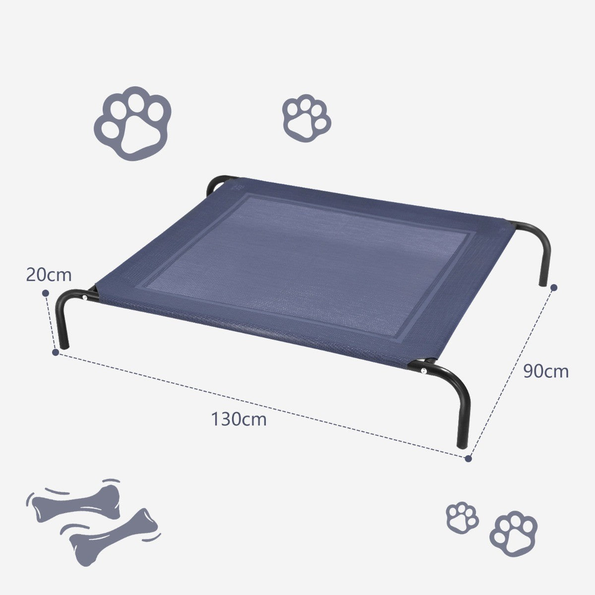 LIVSK Verhoogd Huisdierbed - Duurzaam Textiel - Ademend en Waterdicht - Ondersteunt tot 40 kg - 130 x 90 x 20 cm - Grijs