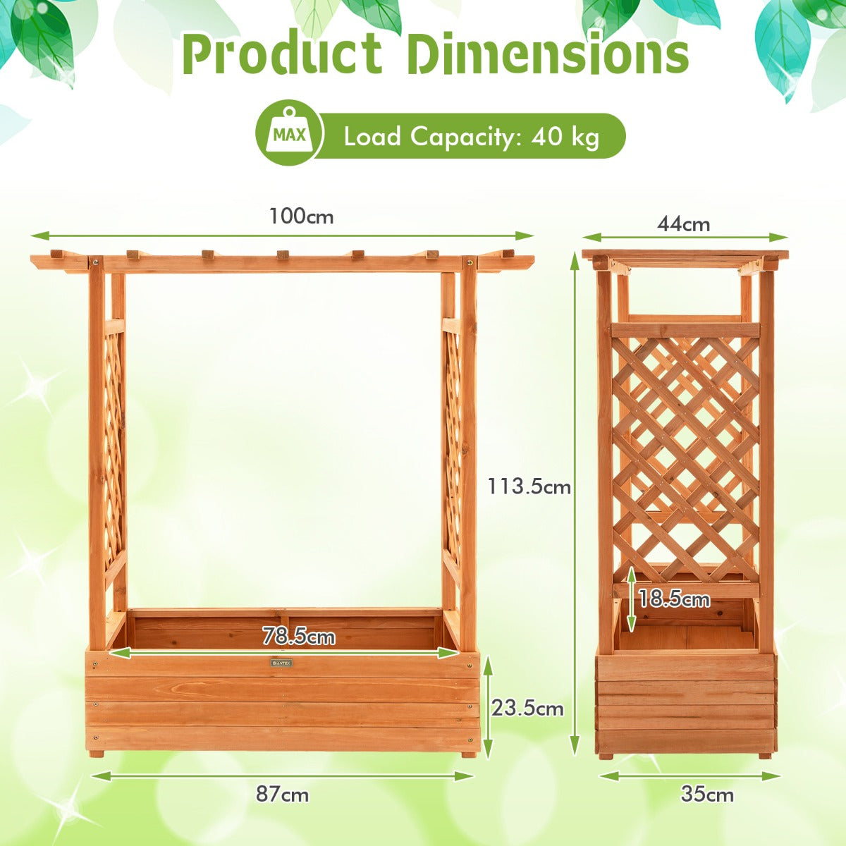 LIVSK Houten Plantenbak met Traliewerk - Verhoogd Tuinbed met Drainagegaten - Voor Binnen en Buiten - 110 x 44 x 113,5 cm -