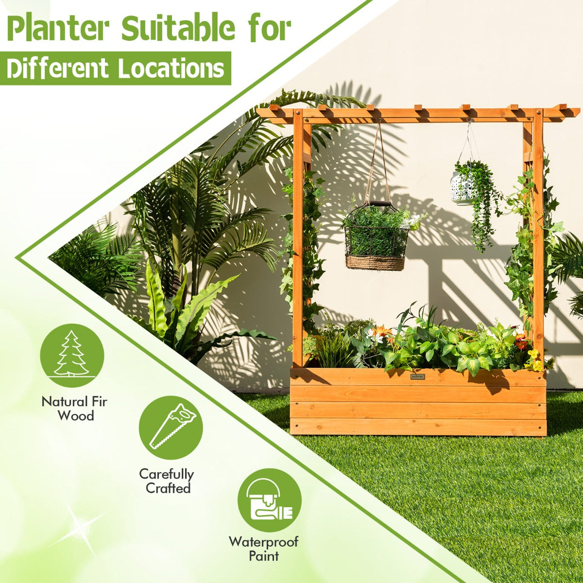 LIVSK Houten Plantenbak met Traliewerk - Verhoogd Tuinbed met Drainagegaten - Voor Binnen en Buiten - 110 x 44 x 113,5 cm -