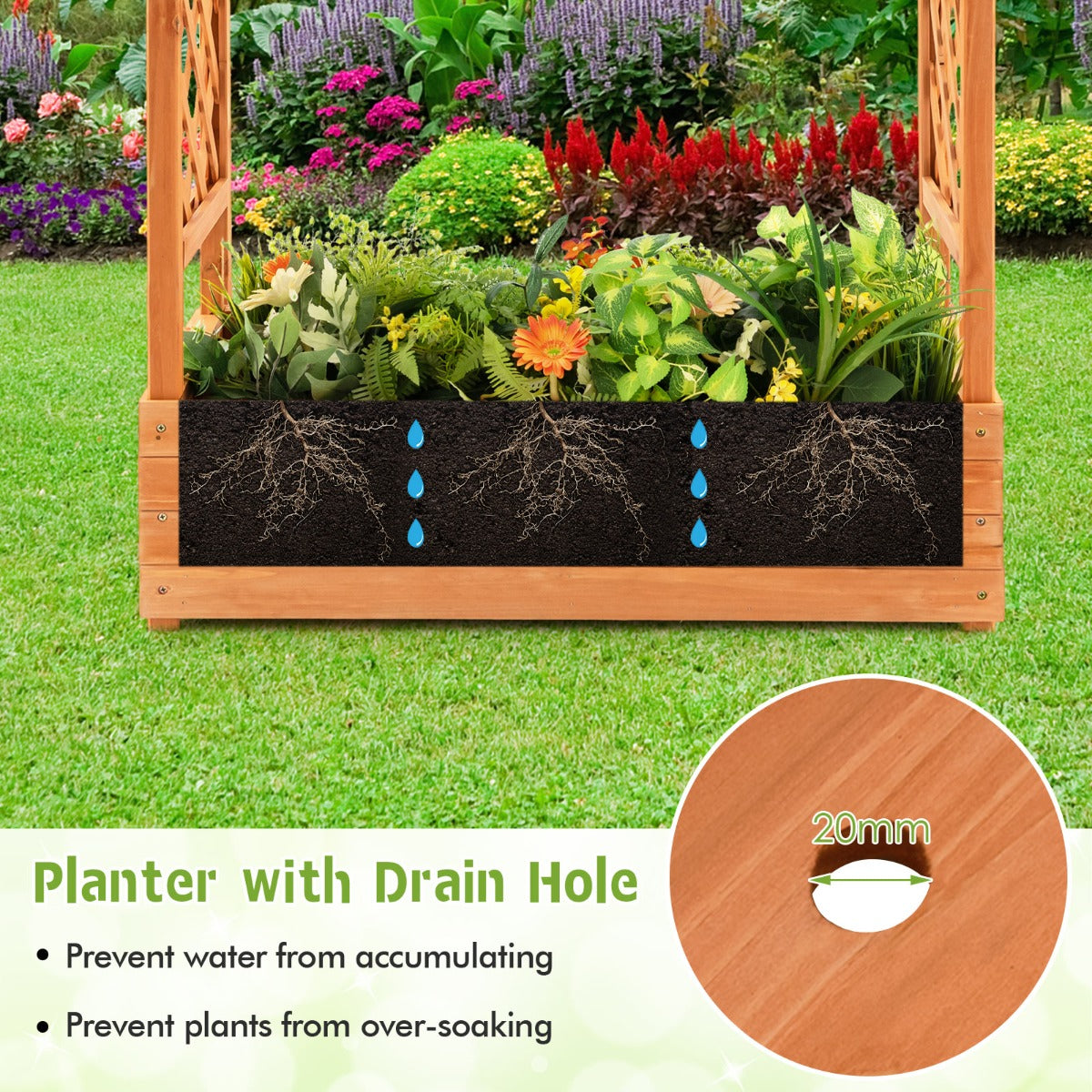 LIVSK Houten Plantenbak met Traliewerk - Verhoogd Tuinbed met Drainagegaten - Voor Binnen en Buiten - 110 x 44 x 113,5 cm -