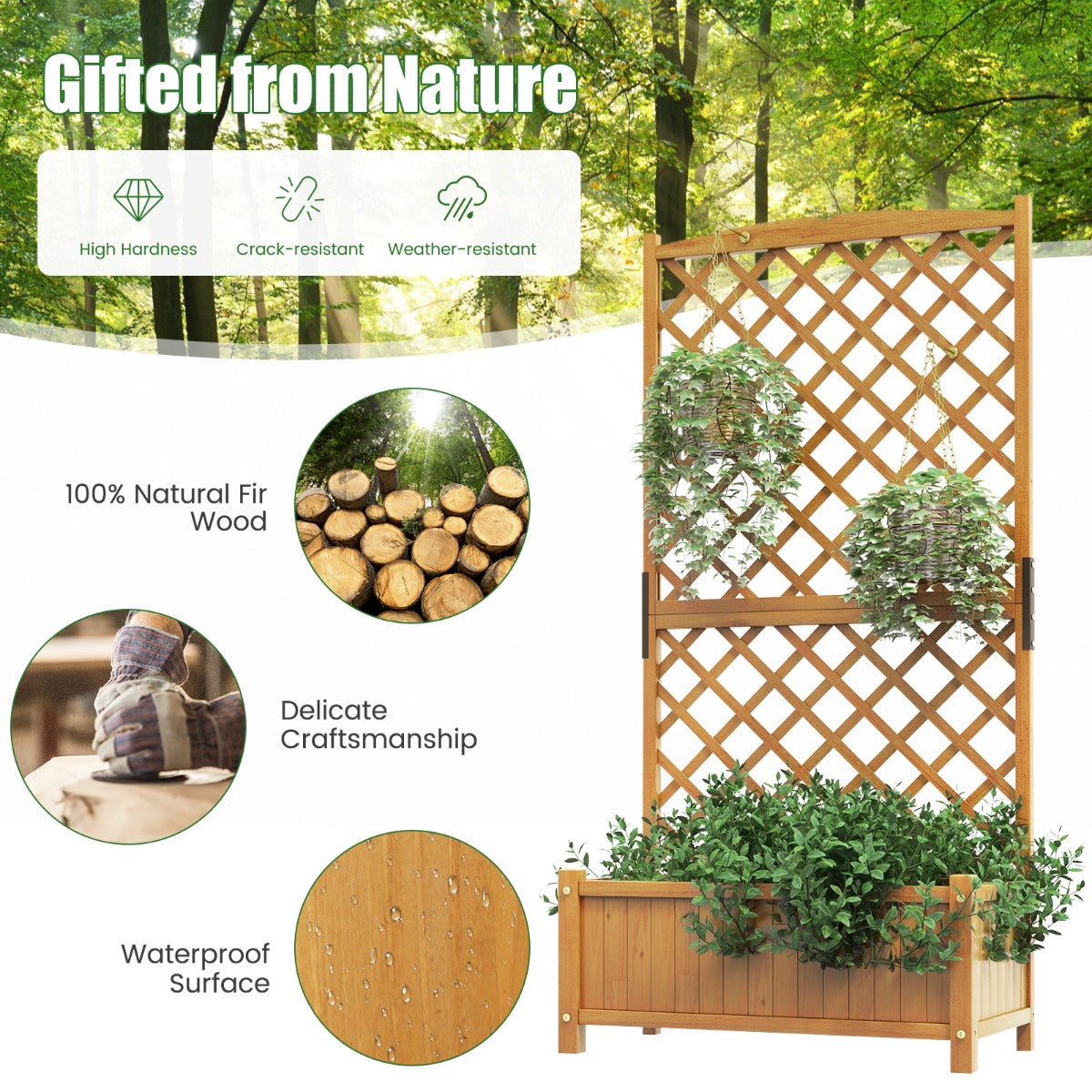 LIVSK Verhoogd Tuinbed met Hekwerk - Diepe Plantenbak met Drainage - 90 x 44,5 x 180,5 cm - Geschikt voor Binnen en Buiten -