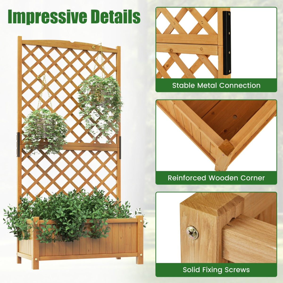 LIVSK Verhoogd Tuinbed met Hekwerk - Diepe Plantenbak met Drainage - 90 x 44,5 x 180,5 cm - Geschikt voor Binnen en Buiten -