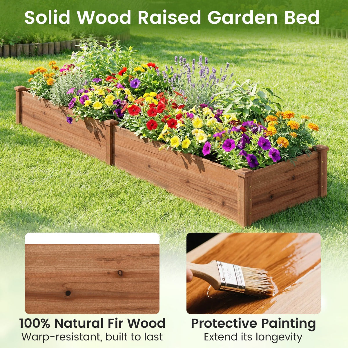 Livsk costway verhoogd tuinbed van hout houten plantenbak voor buiten eenvoudig te monteren verhoogde plantenbak koffie 3