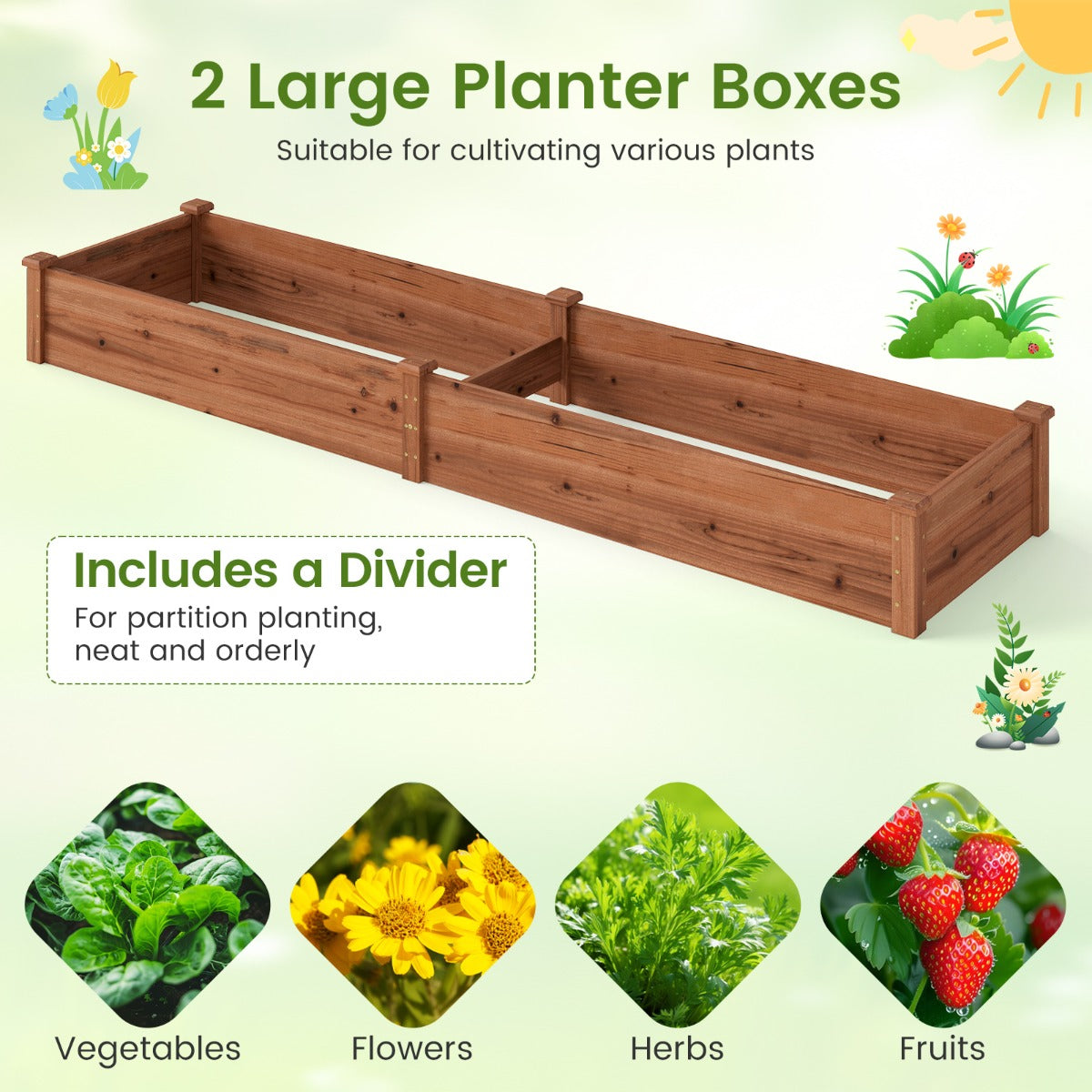 Livsk costway verhoogd tuinbed van hout houten plantenbak voor buiten eenvoudig te monteren verhoogde plantenbak koffie 6
