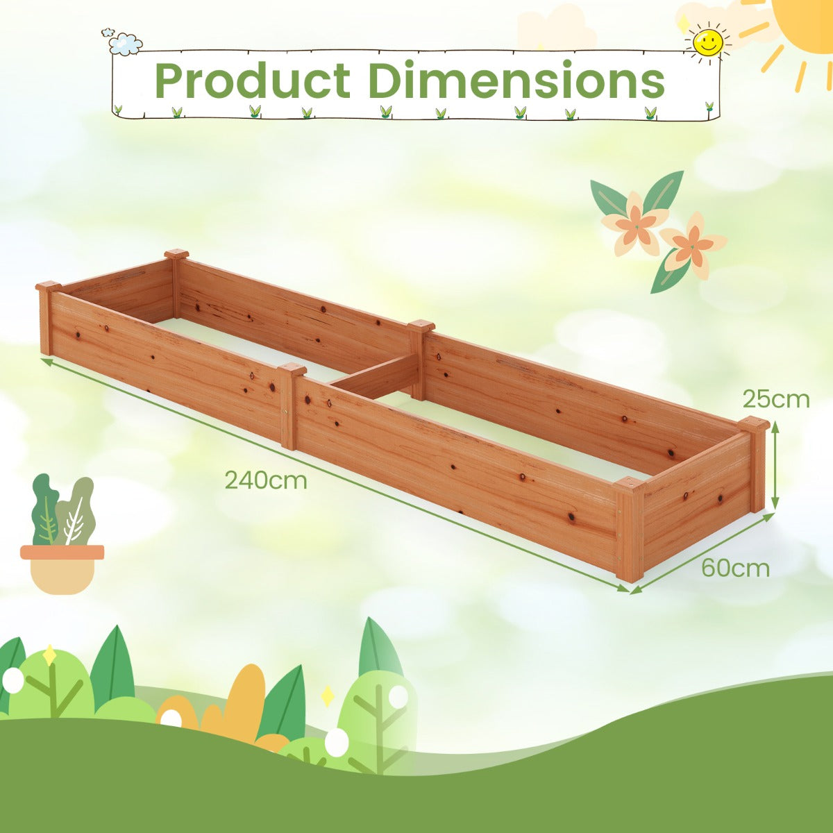 Livsk costway verhoogd tuinbed van hout houten plantenbak voor buiten eenvoudig te monteren verhoogde plantenbak naturel 2