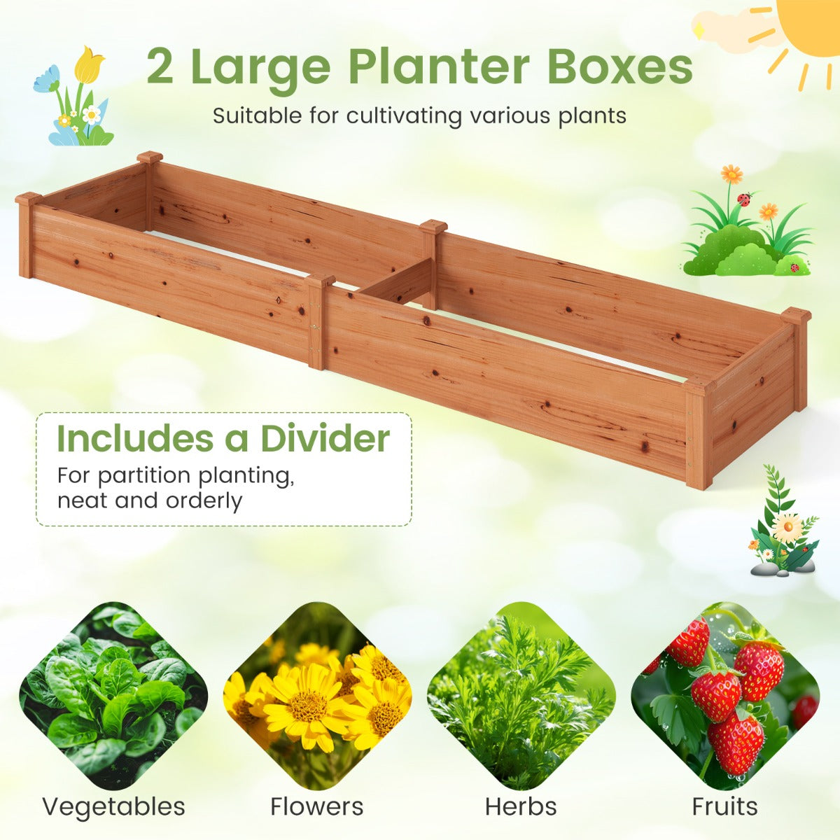 Livsk costway verhoogd tuinbed van hout houten plantenbak voor buiten eenvoudig te monteren verhoogde plantenbak naturel 6