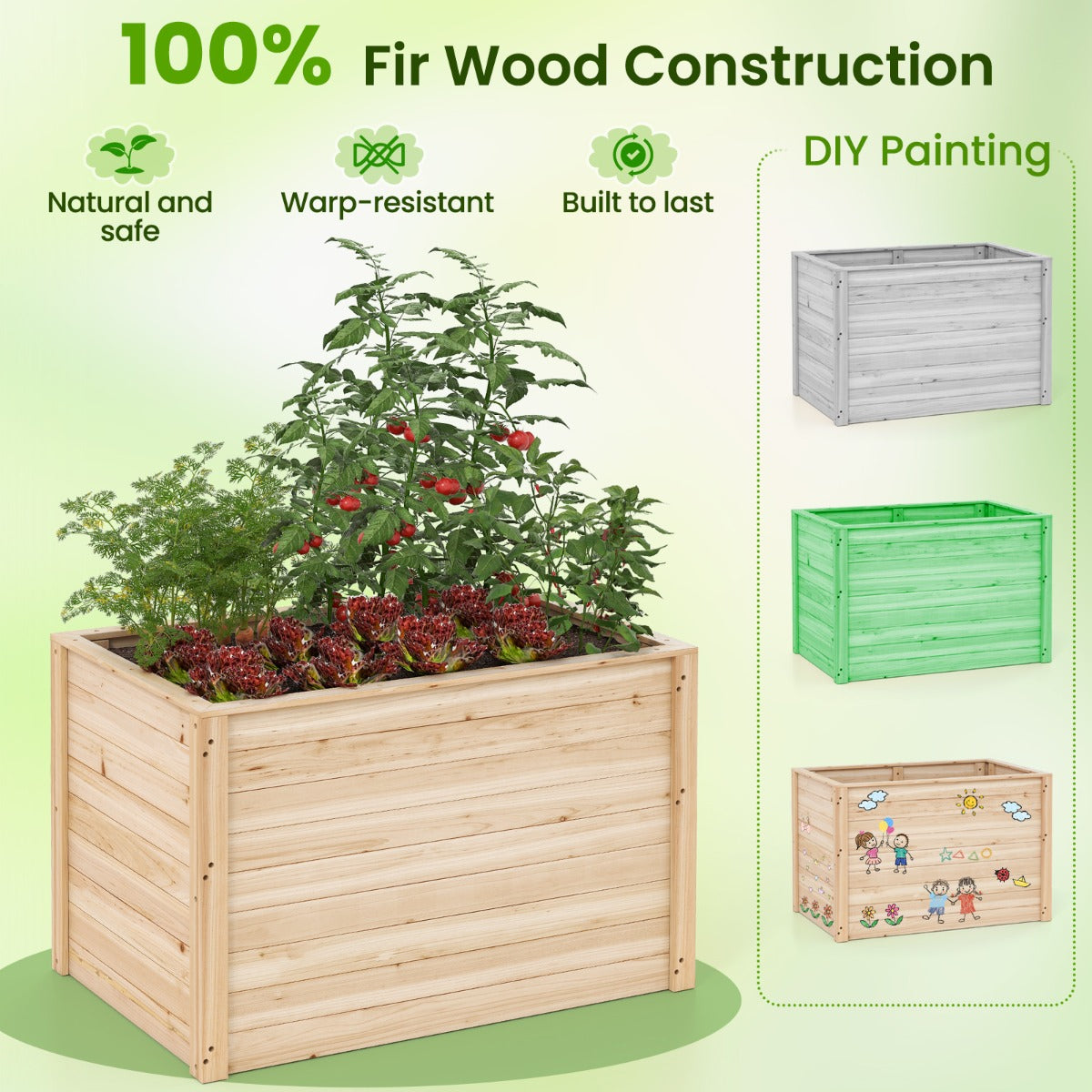 LIVSK Verhoogde Plantenbak van Hout - Diepte 65,5 cm voor Diepgewortelde Planten - Open Bodem voor Goede Afwatering - Naturel
