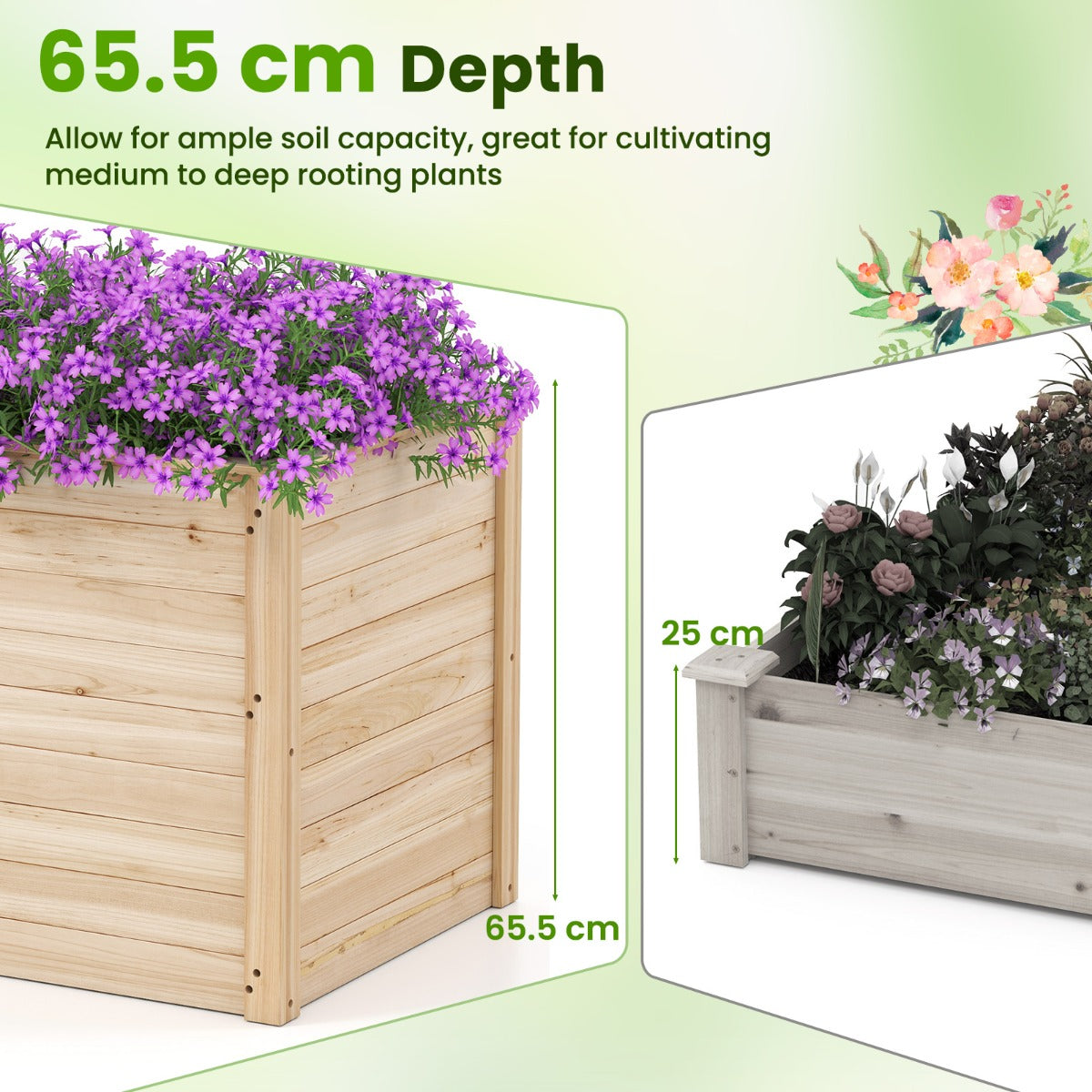 LIVSK Verhoogde Plantenbak van Hout - Diepte 65,5 cm voor Diepgewortelde Planten - Open Bodem voor Goede Afwatering - Naturel