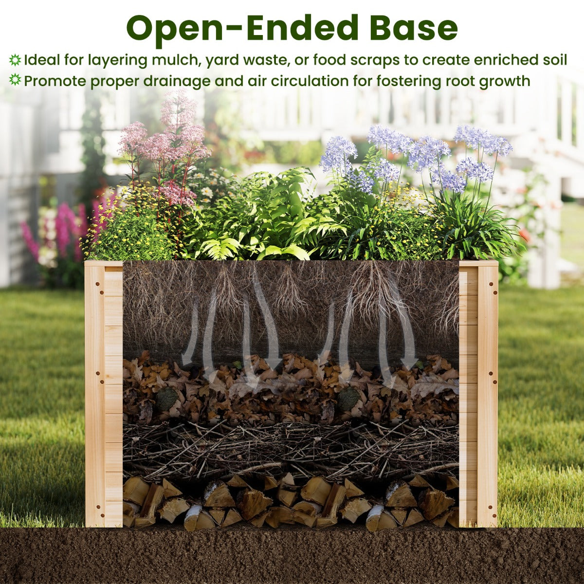 LIVSK Verhoogde Plantenbak van Hout - Diepte 65,5 cm voor Diepgewortelde Planten - Open Bodem voor Goede Afwatering - Naturel
