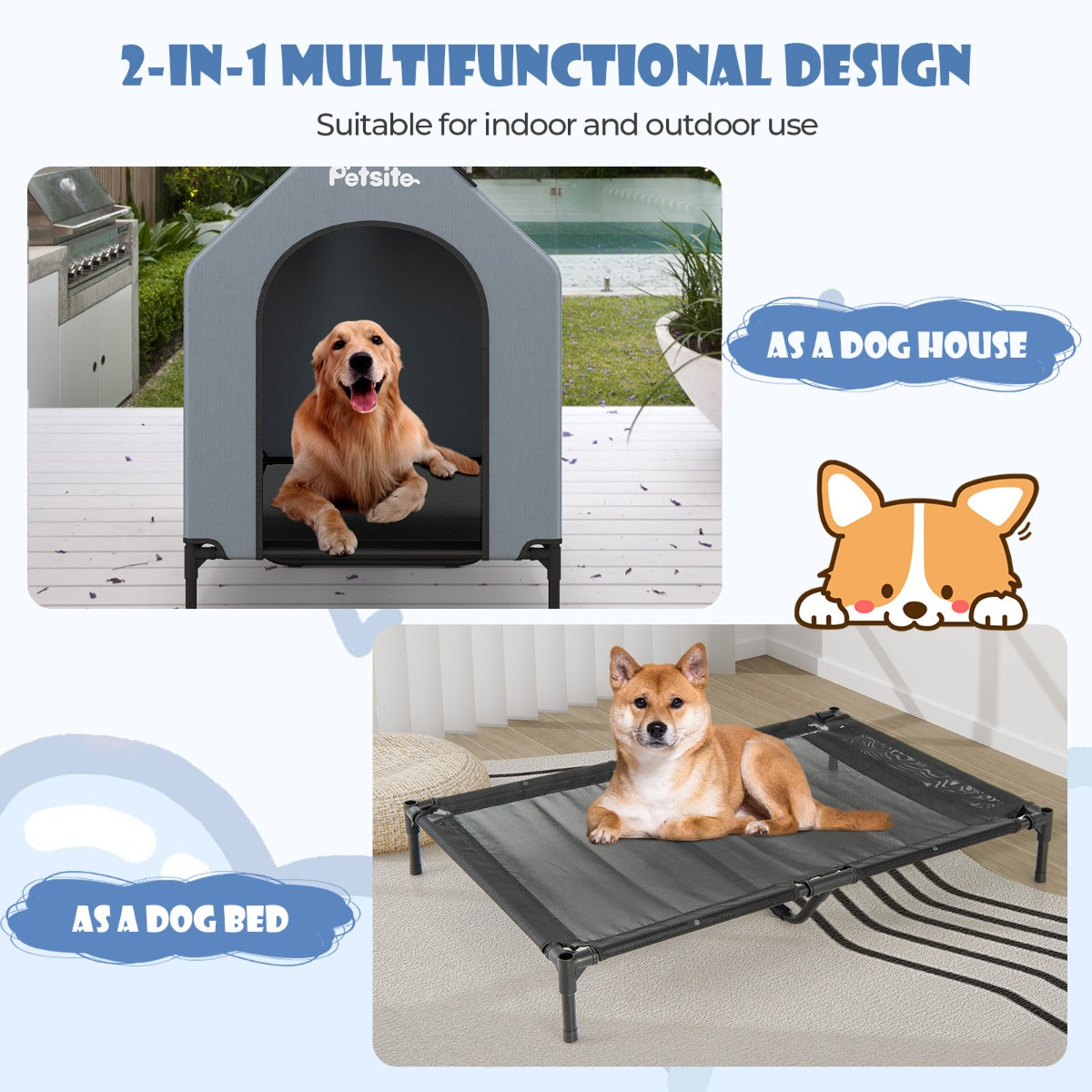 LIVSK Verhoogd Hondenhok - Waterdicht met Ventilatie - Robuuste Constructie - Voor Kleine/Middelgrote Honden tot 40 kg - 75 x 110
