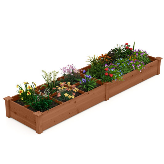 Livsk costway verhoogde houten tuinbak met 2 bloembakken en verdelers 228 cm massief houten tuinbak voor bloemen groenten fruit bruin