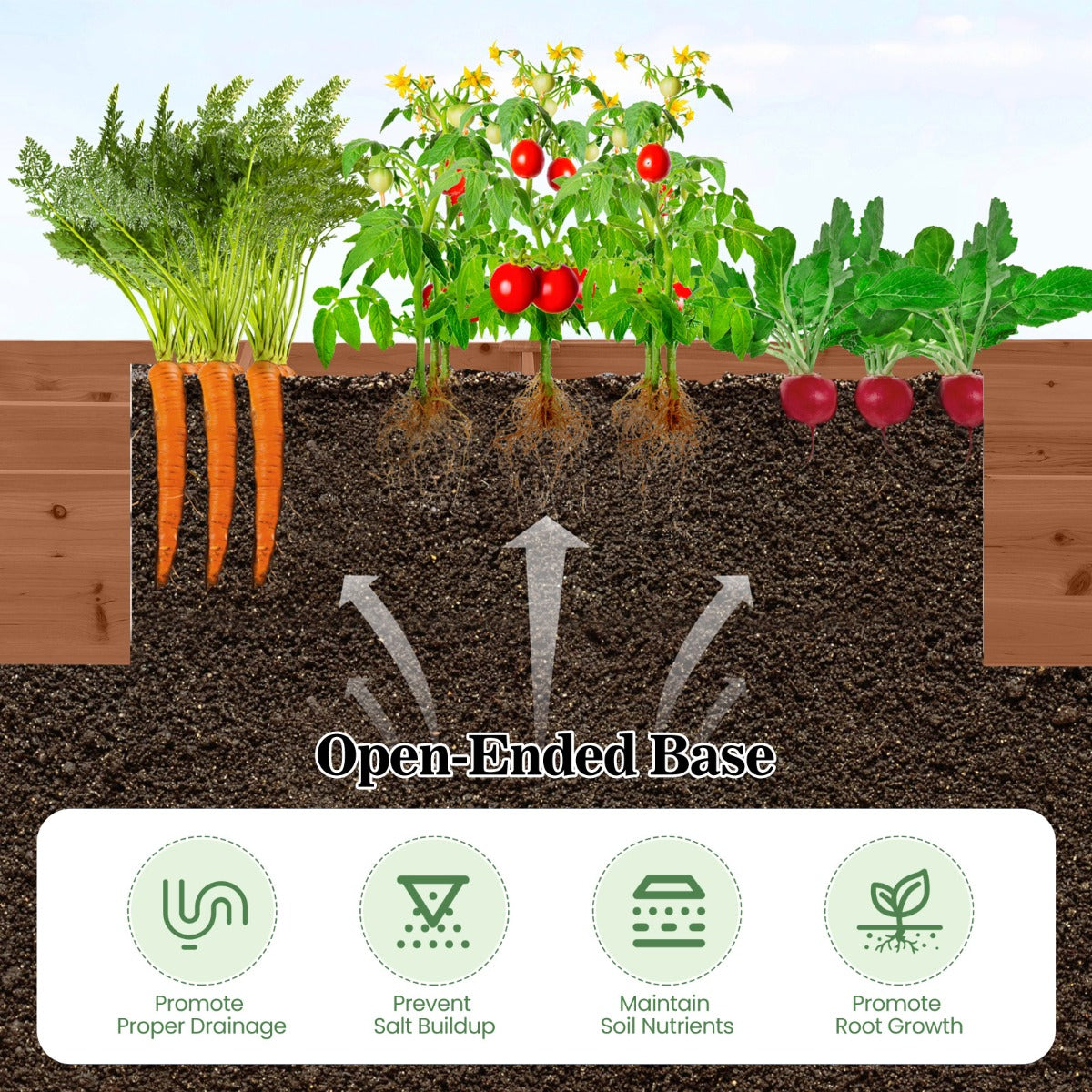 Livsk costway verhoogde houten tuinbak met 2 bloembakken en verdelers 228 cm massief houten tuinbak voor bloemen groenten fruit bruin 4