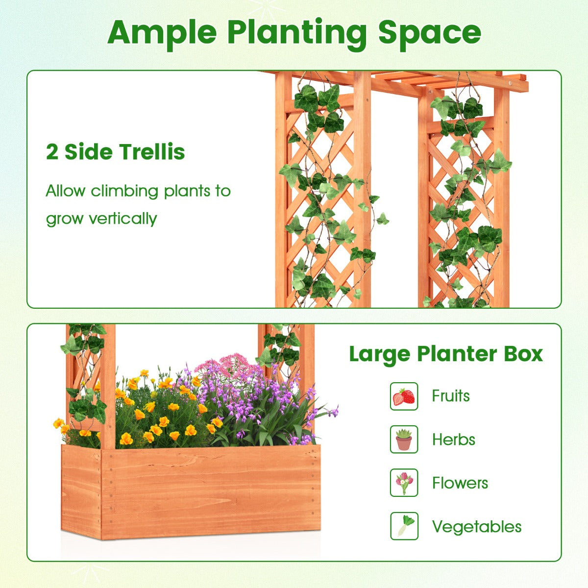 LIVSK Verhoogde Plantenbak van Dennenhout - Duurzaam en Decoratief - Ruim Plantvak voor Klimplanten - 66 x 32 x 152 cm - Oranje