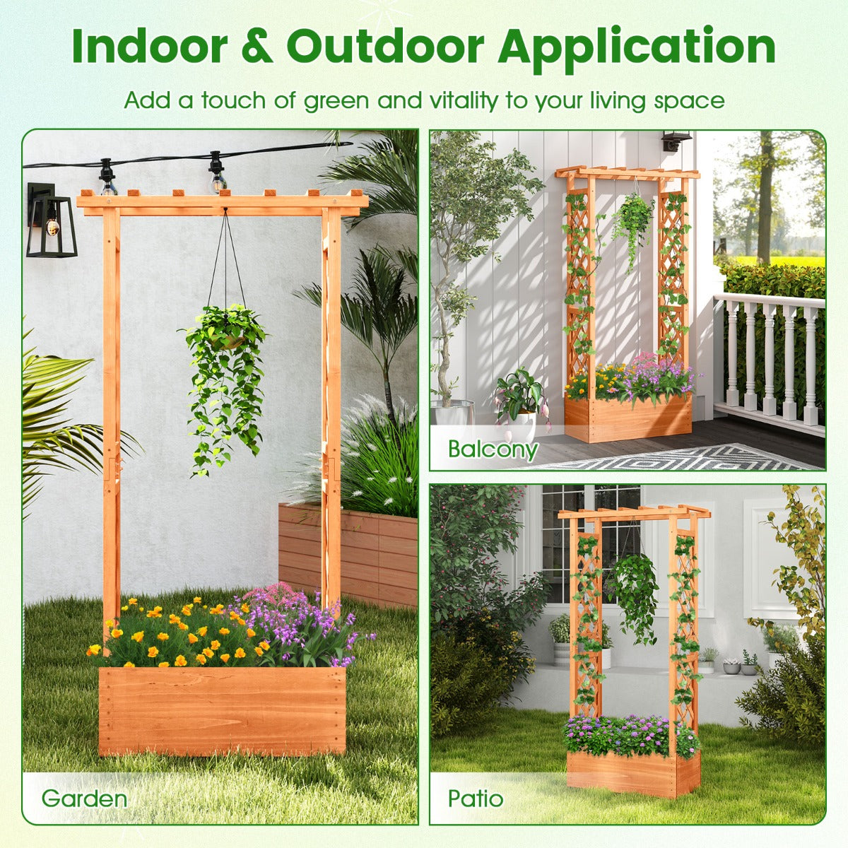 LIVSK Verhoogde Plantenbak van Dennenhout - Duurzaam en Decoratief - Ruim Plantvak voor Klimplanten - 66 x 32 x 152 cm - Oranje