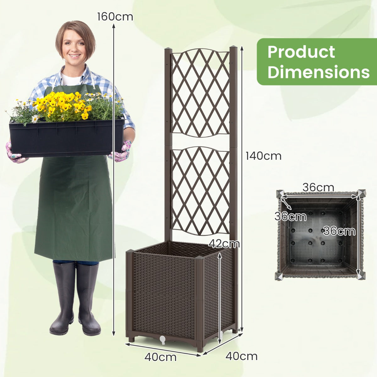 LIVSK 2-in-1 Verhoogde Tuinbak met Verticale Schutting - Zelfbewateringssysteem - Eenvoudige Montage - 40 x 40 x 140 cm - Koffie