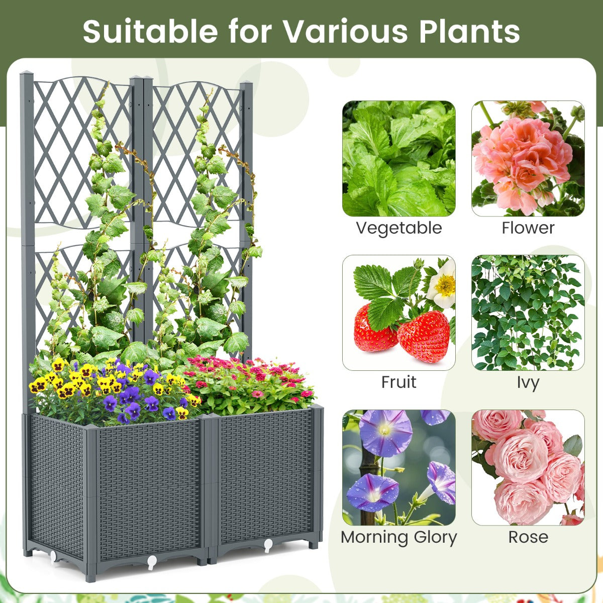 LIVSK 2-in-1 Verhoogd Tuinbed met Verticale Schutting - Zelfbewateringssysteem - Uitbreidbaar - Duurzaam - 80 x 40 x 140 cm -