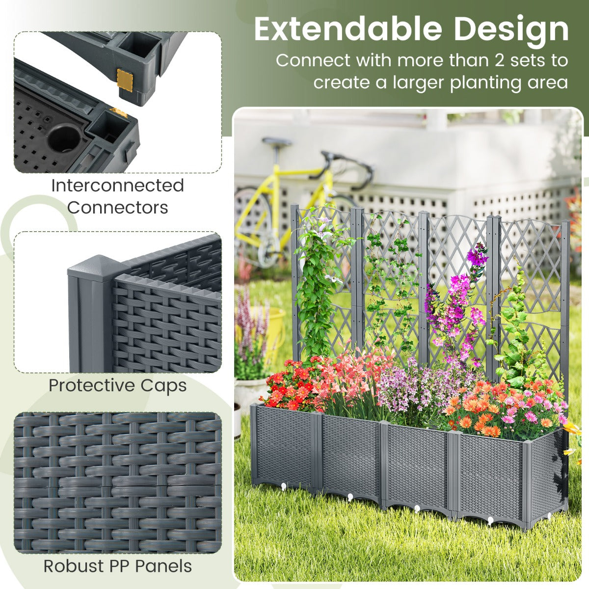 LIVSK 2-in-1 Verhoogd Tuinbed met Verticale Schutting - Zelfbewateringssysteem - Uitbreidbaar - Duurzaam - 80 x 40 x 140 cm -