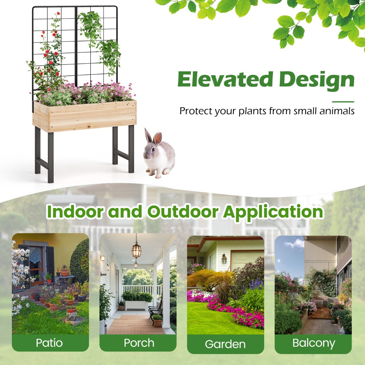 LIVSK Verhoogde Houten Plantenbak met Trellis - Ruim Kweekoppervlak - Ergonomisch Ontwerp - Duurzaam Dennenhout - Natuurlijk