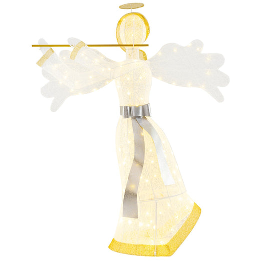 LIVSK Gloeiende Engel Kerstdecoratie - 100 LED-lampjes - Weerbestendig Metaal - Inclusief Accessoires - 150 cm - Wit + Goud