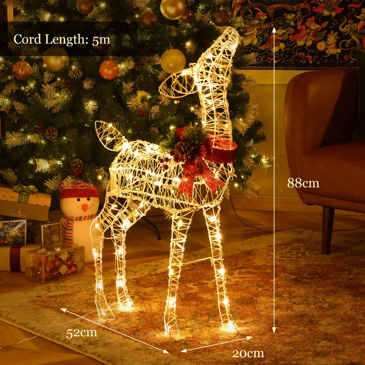 LIVSK Verlichte Rendier Tuindecoratie - 50 LED-lampen - Roestvrij Metalen Frame - 4 Grondankers - 52 x 20 x 88 cm - Zoals