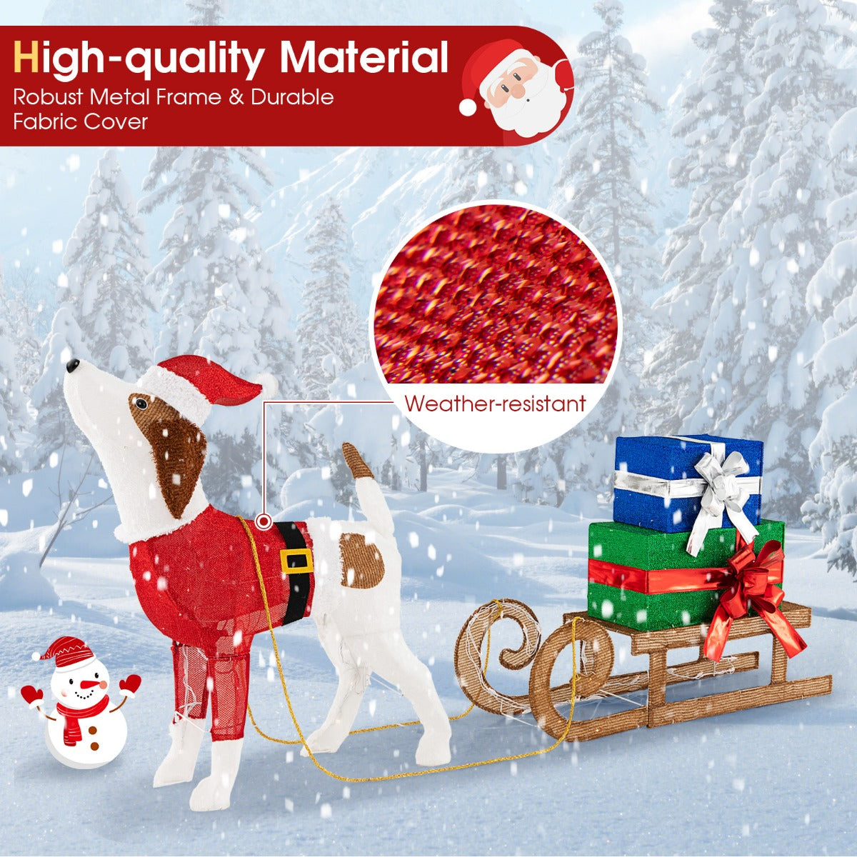 LIVSK Verlichte Kerstdecoratieset - Schattige Hond en Cadeauslee - 170 LED-lampjes - Duurzaam en Weerbestendig - Veelkleurig