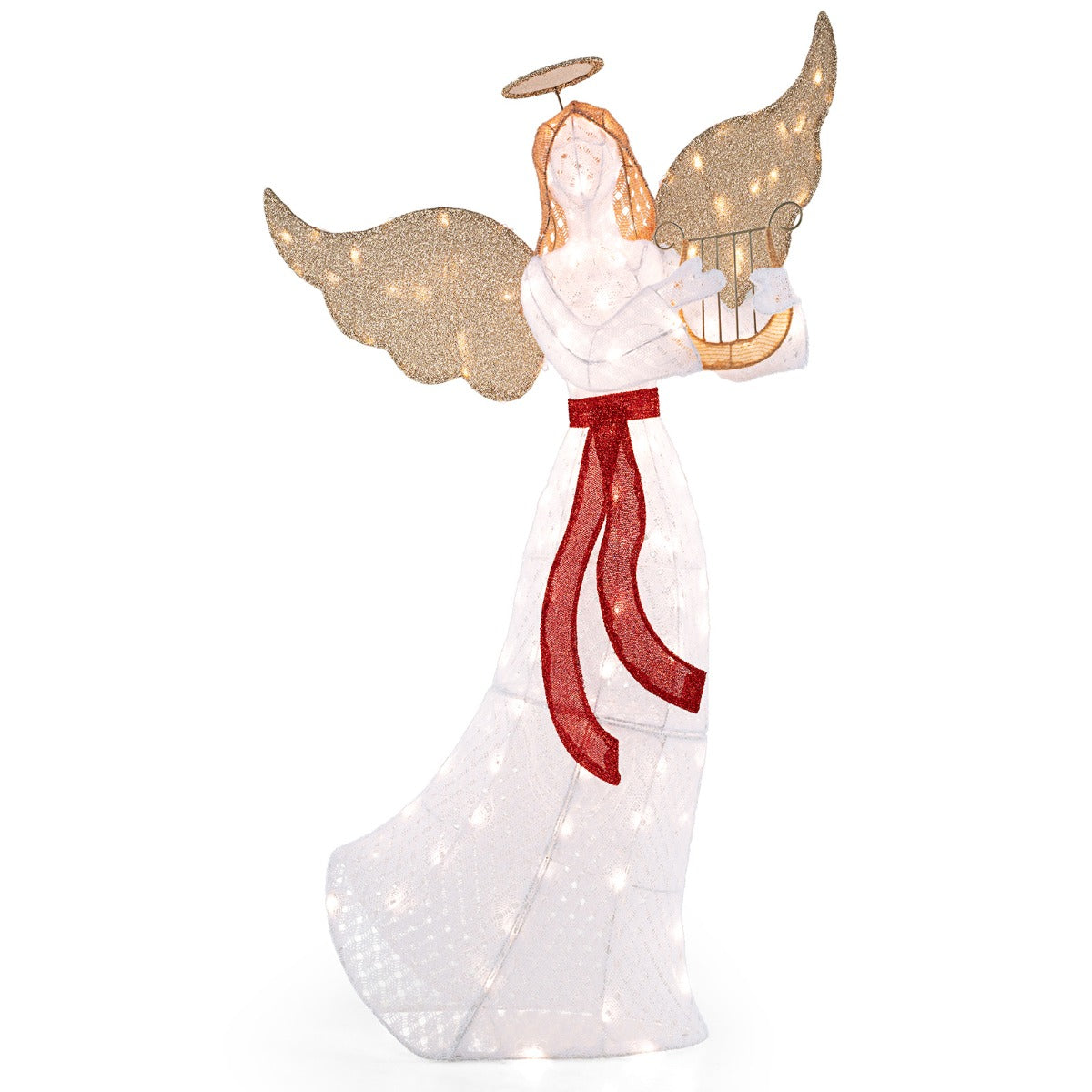LIVSK Verlichte Kerstengel met Harp - 120 LED-lampen - Weerbestendig - Hoogte 150 cm - Magische Decoratie - Warmwit