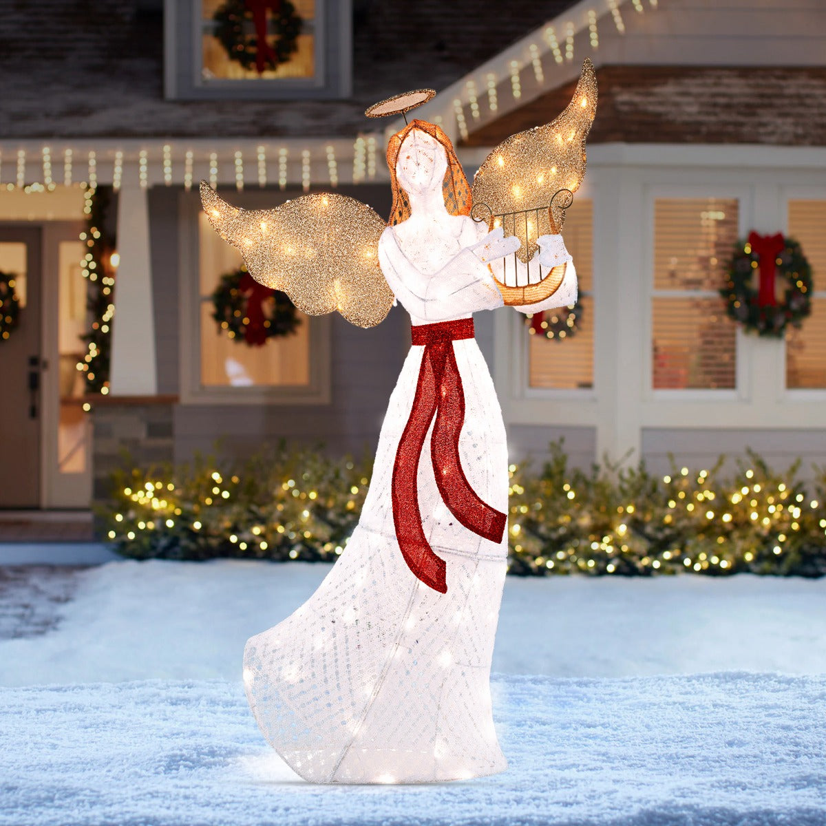 LIVSK Verlichte Kerstengel met Harp - 120 LED-lampen - Weerbestendig - Hoogte 150 cm - Magische Decoratie - Warmwit