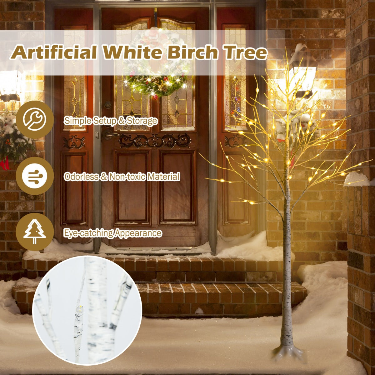 LIVSK LED-Berkenboom - 150 cm - 72 Warm Witte LED-Lampjes - Flexibele Takken - Duurzaam PVC - Voor Binnen - Wit
