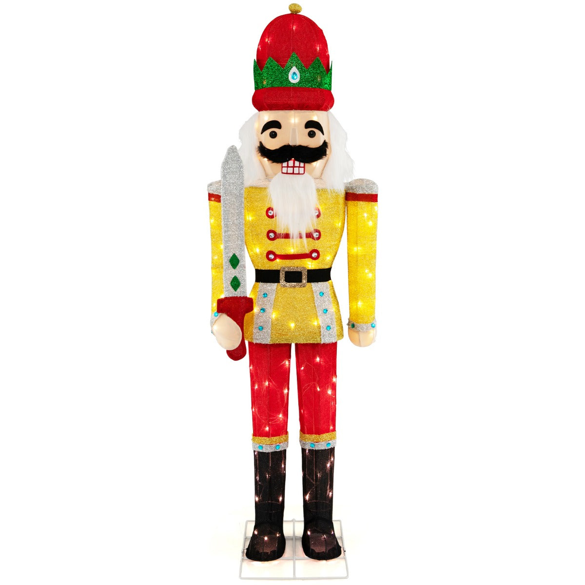 LIVSK Kerstnotenkraker Soldaat - Verlichte Figuur met 100 LED-lampjes - Voor Binnen en Buiten - 166 cm Hoog - Geel/Rood