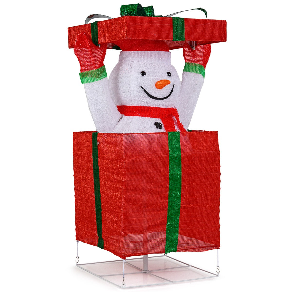 Livsk costway verlichte sneeuwpop in geschenkdoos 3d kerstversiering voorverlichte pop up sneeuwpop met 100 warmwitte led lampjes 1 1