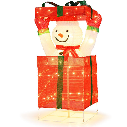 Livsk costway verlichte sneeuwpop in geschenkdoos 3d kerstversiering voorverlichte pop up sneeuwpop met 100 warmwitte led lampjes