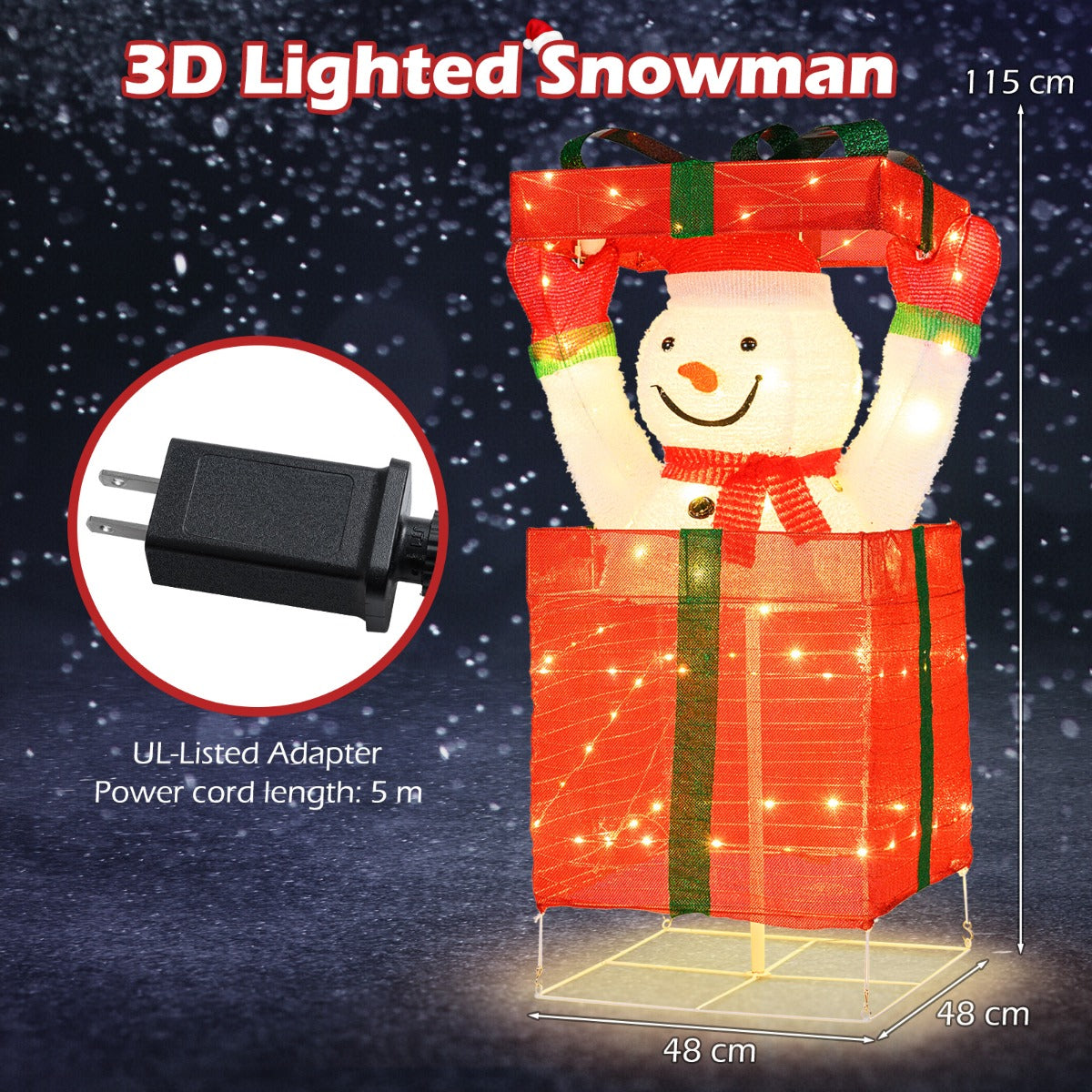 Livsk costway verlichte sneeuwpop in geschenkdoos 3d kerstversiering voorverlichte pop up sneeuwpop met 100 warmwitte led lampjes 5