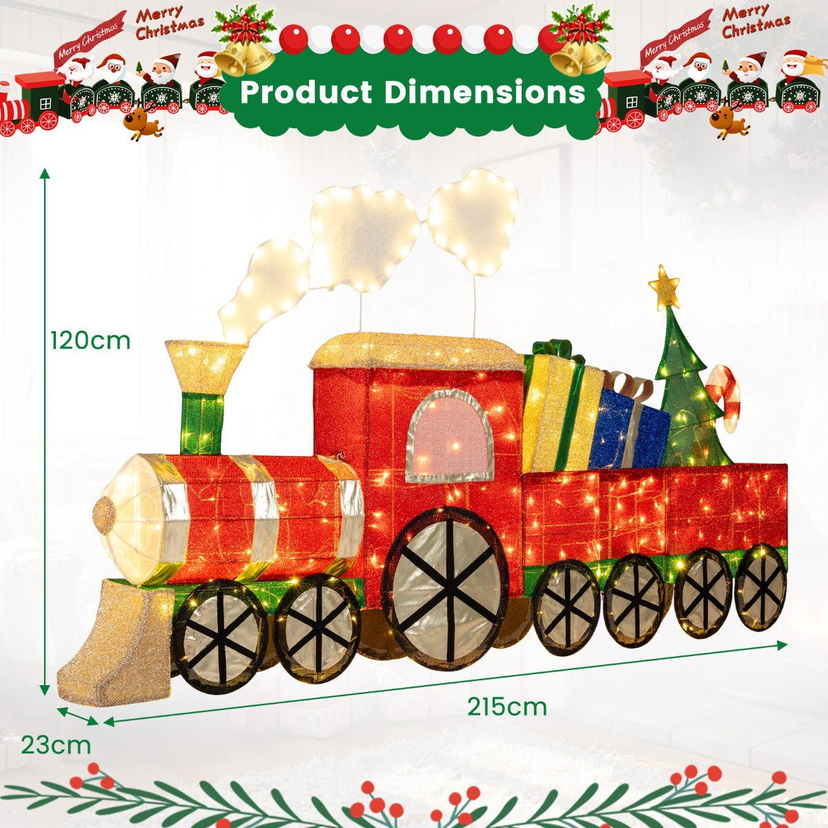 LIVSK Verlichte Kersttreinset - Inclusief Cadeauverpakkingen en Kerstboom - Warmwitte LED-lampen - Duurzaam - 215 x 23 x 120 cm -
