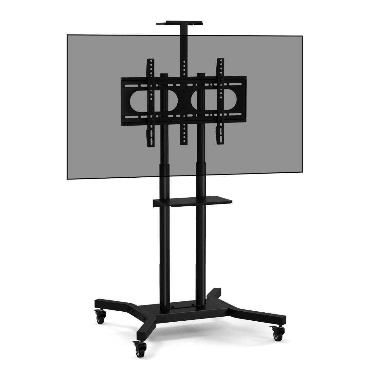 LIVSK Mobiele TV-standaard - Verrijdbaar voor 32"-70" TV's - 8 Hoogtes - Cameraplank - Kabelbeheer - Tot 50 kg - Zwart