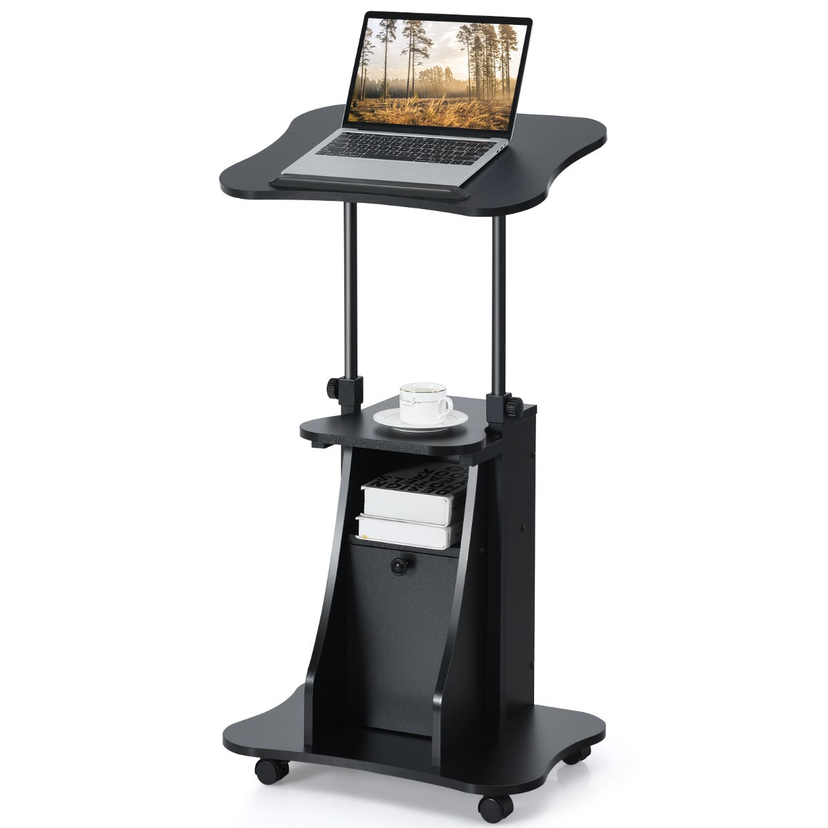 LIVSK Ergonomisch Verstelbaar Computerbureau - Hoogte en Hoek Verstelbaar - Antislip - Opbergkast - 55 x 40 x 68-114 cm - Zwart