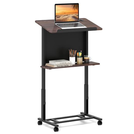 LIVSK Verstelbare Lessenaar - Hoogte 103-125 cm - Schuin Blad - Opbergplank - Mobiel met Vergrendelbare Wielen - Notelaar + Zwart