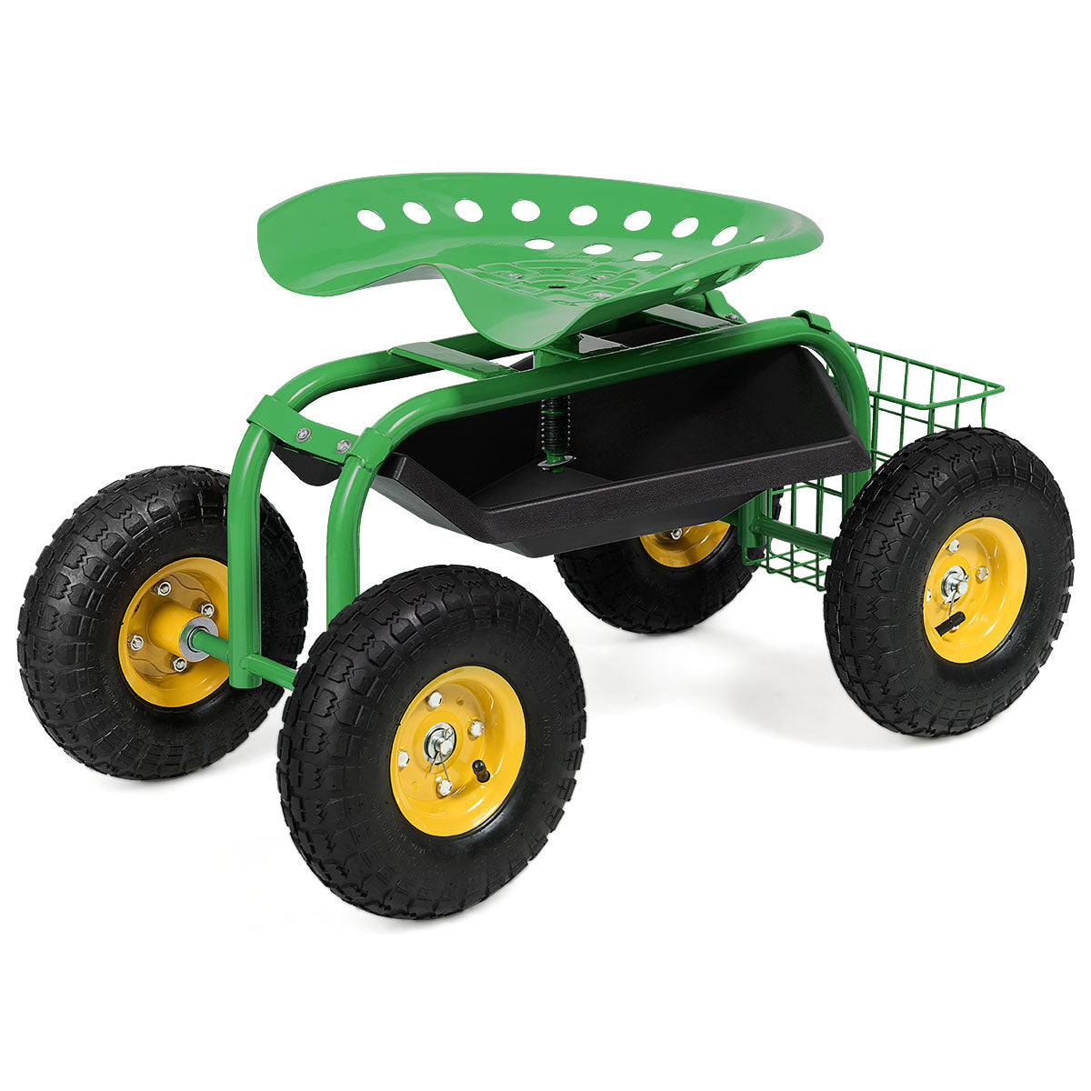 LIVSK Verstelbare Tuinstoel - 360° Draaibaar - Opbergmand - Stevig Metaal - Tot 150 kg - 81 x 44,5 x 46-53 cm - Groen