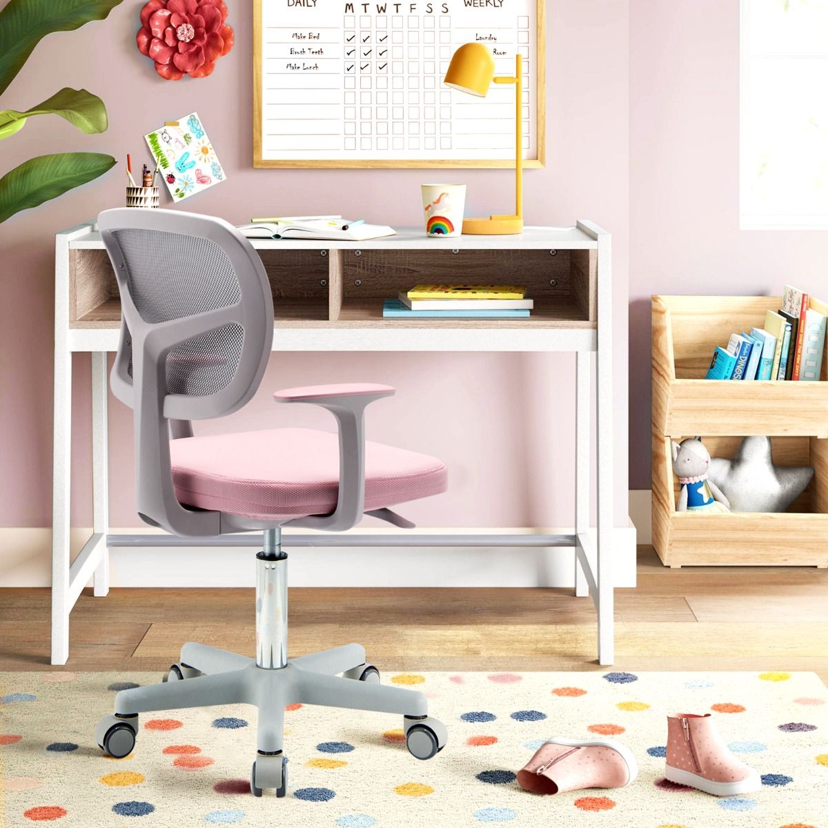 Livsk costway verstelbaar kinderbureau en bureau stoel met verstelbare hoogte ergonomische tafel en draaibare stoel met gaasrugleuning 4