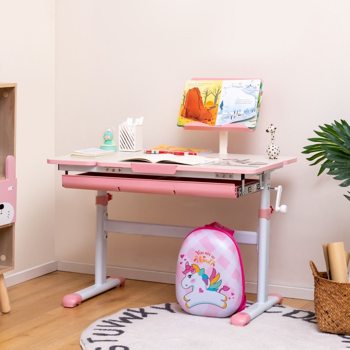 Livsk costway verstelbaar kinderbureau en bureau stoel met verstelbare hoogte ergonomische tafel en draaibare stoel met gaasrugleuning 6
