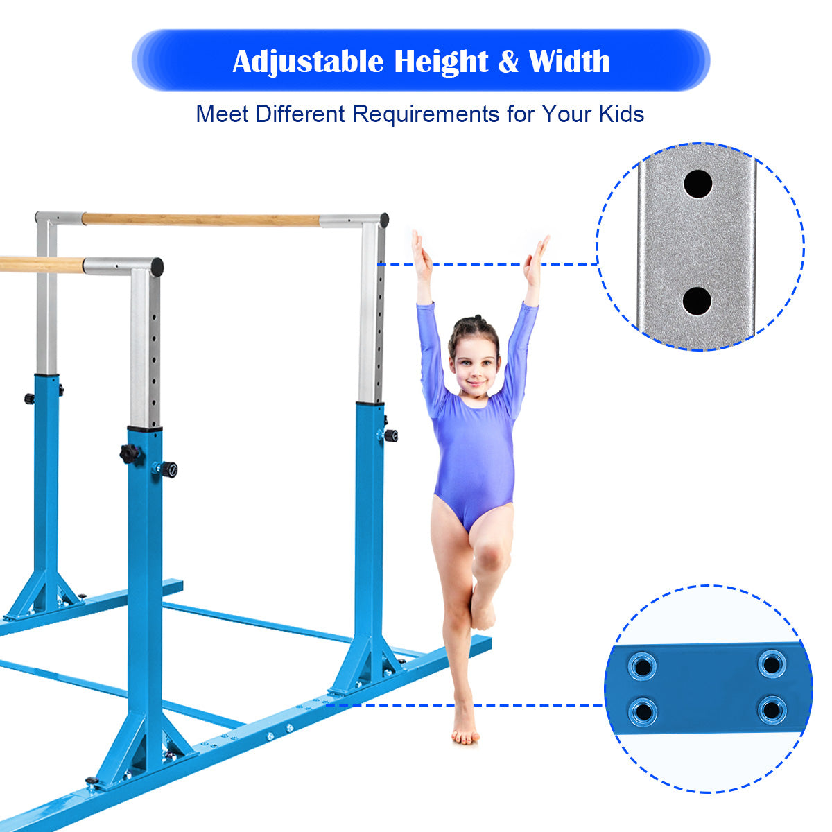Livsk costway verstelbaar parallel gymnastiekrek en opvouwbare evenwichtsbalk trainingsset voor kinderen 6 12 jaar blauw 5