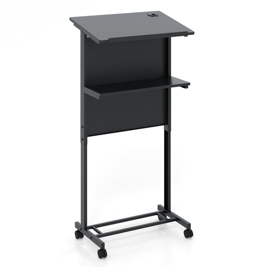 Livsk costway verstelbaar sta bureau sta zit bureau op wielen mobiel staand bureau met tafelblad opbergruimte laptoptrolley voor kantoor