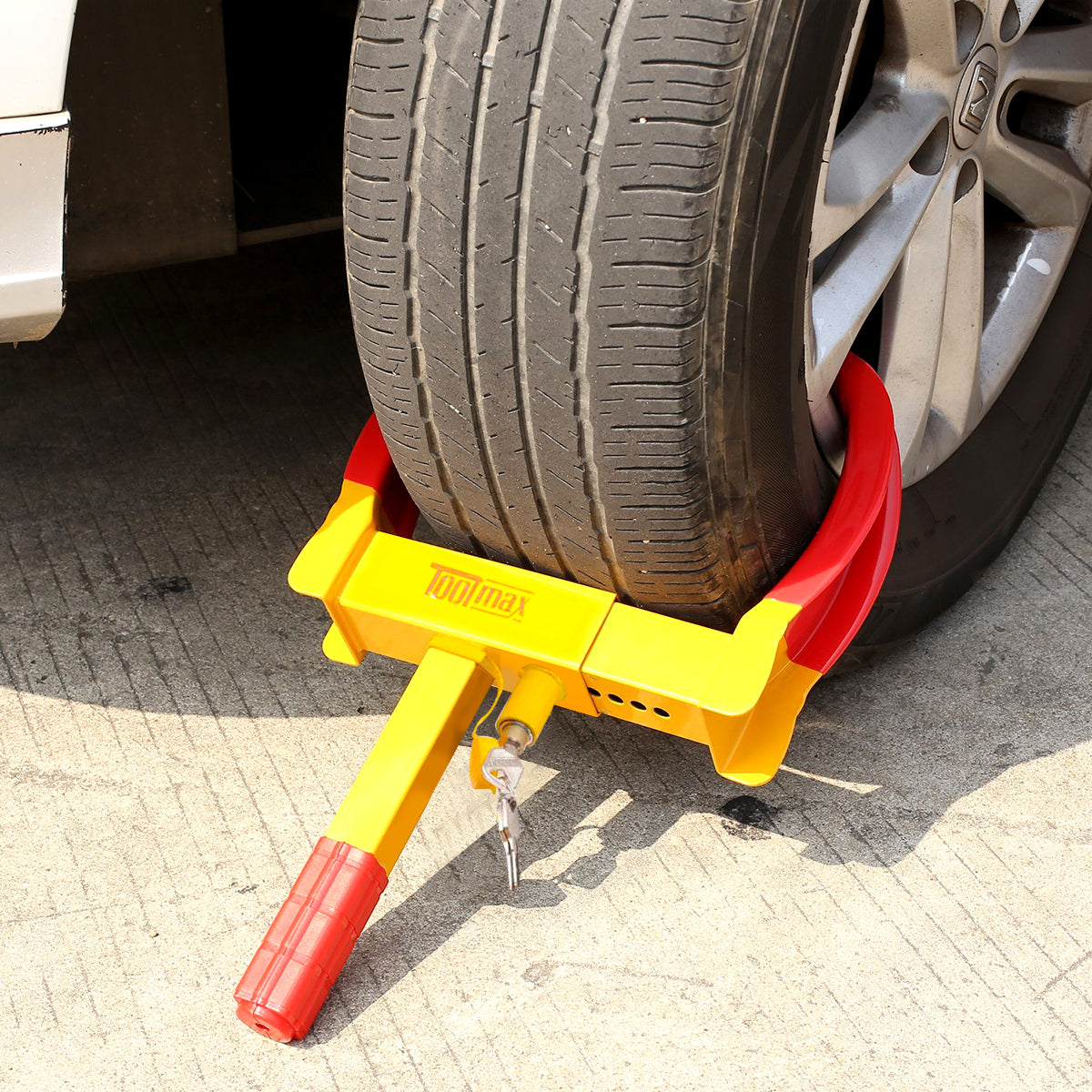 LIVSK Robuust Bandenslot - Zwaar Staal met Zachte Coating - Geschikt voor 178-280 mm Banden - Inclusief 3 Sleutels - Rood-Geel