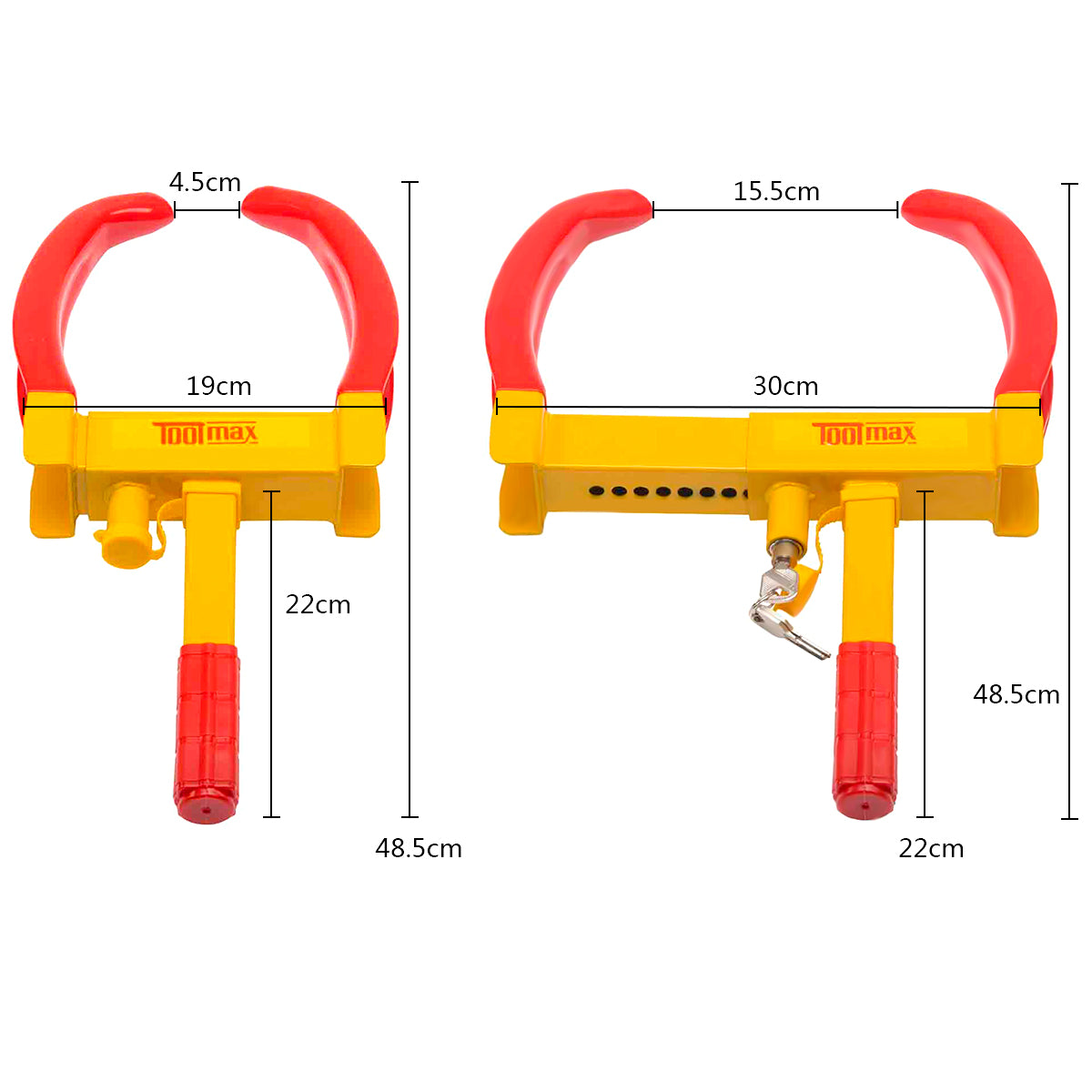 LIVSK Robuust Bandenslot - Zwaar Staal met Zachte Coating - Geschikt voor 178-280 mm Banden - Inclusief 3 Sleutels - Rood-Geel